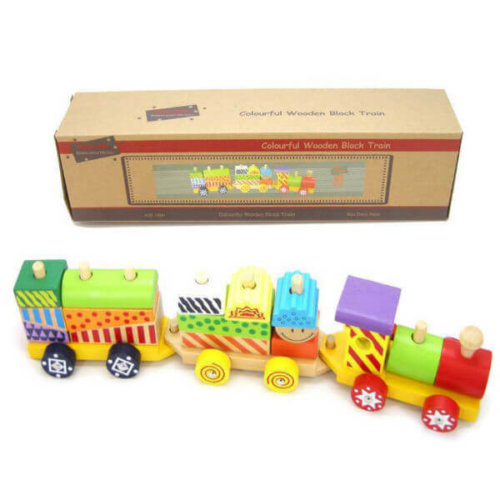 WOODEN TRAIN WITH COLOURFUL BLOCKS
