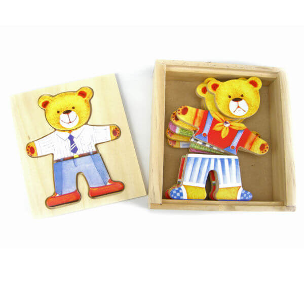 Viga Childrens Wooden Dress-Up Bear Mix /& Match Outfits Wood Box Puzzle Play-set
