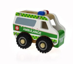 New Wooden Ambulance Green with Rubber wheels
