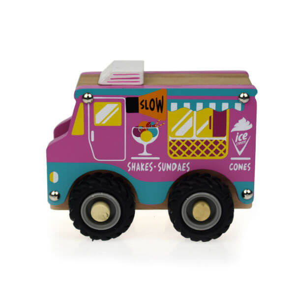 PINK WOODEN ICE CREAM TRUCK WITH RUBBER WHEELS