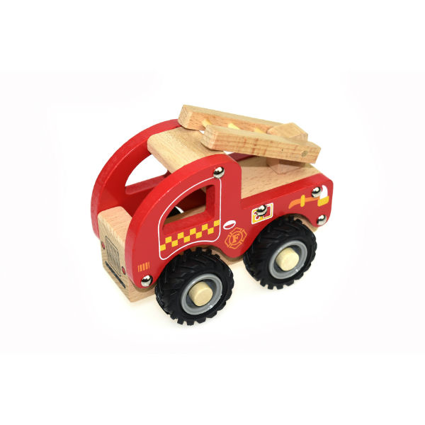 WOODEN FIRE ENGINE WITH RUBBER WHEELS