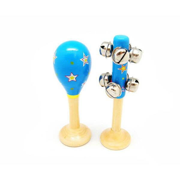 SMALL BLUE WITH STARS MARACA AND BELL STICK SET