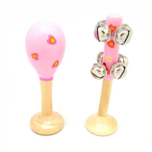 SMALL PINK HEARTS MARACA AND BELL STICK SET