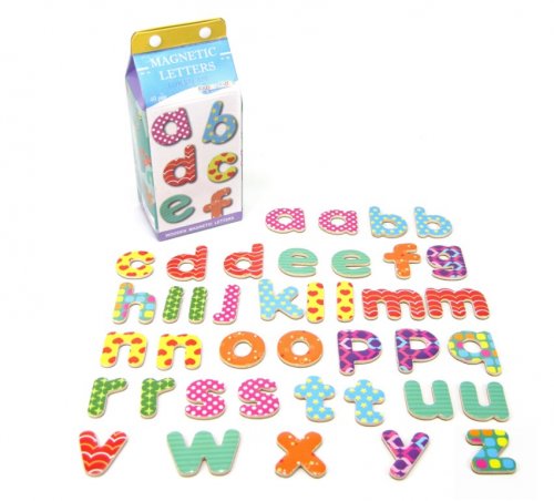 Wooden Magnetic Lower case letters in milk carton