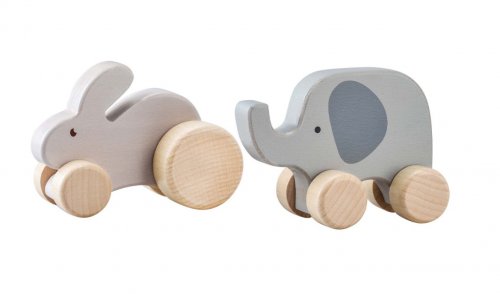 ROLLING WOODEN BUNNY AND ELEPHANT SET