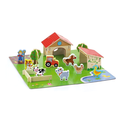 Play pretend with the 3D Wooden Farm Playset
