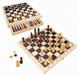 WOODEN CHESS & CHECKERS FOLD UP GAME