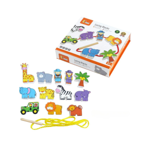 Make patterns with the Wooden Lacing Blocks Zoo Animals Set!