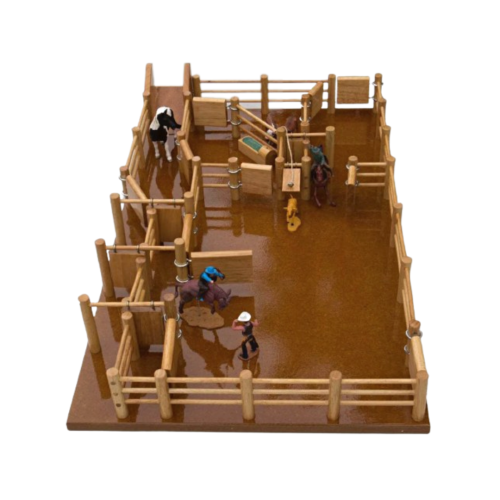 Discover the bucking life with the Wooden Rodeo Grounds Playset