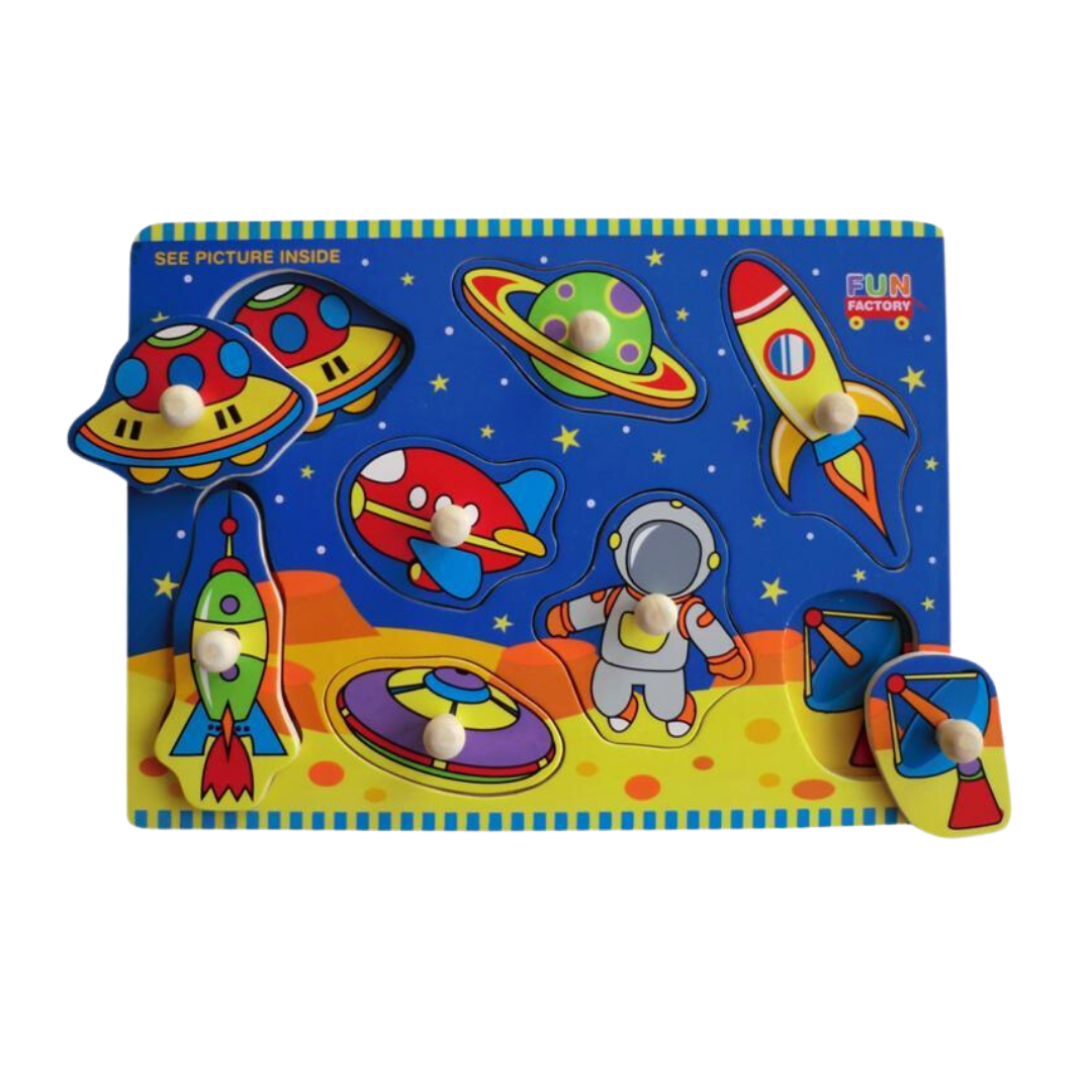 Outer Space Peg Puzzle - 1 Piece together our wooden Outer Space Peg Puzzle!