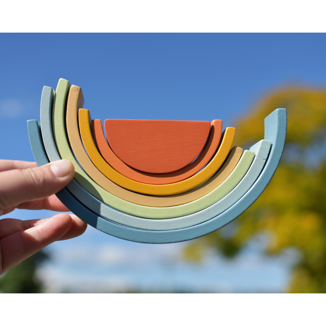 Wooden Rust & Denim Stacking Rainbow - 3